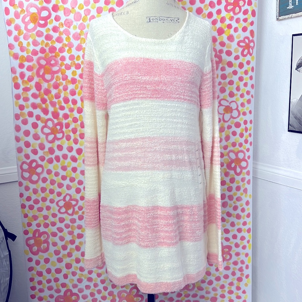 Calvin Klein Long Sleeve Chiffon Back detail Striped Sweater NWOT Pink Sz. XL